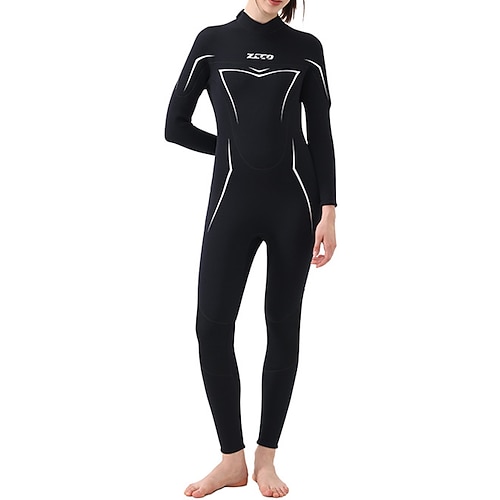 Damen 3mm Neopren Neoprenanzug Thermo-Ganzkörperanzug Einfarbig Thermik Verdickt UV-Schutz Langarm Bademode Badeanzug Surfen Tauchen Schnorcheln Frühling Image