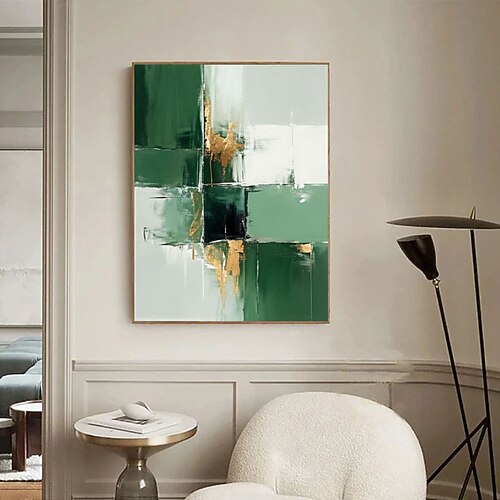 Originales grünes Ölgemälde, handgemaltes abstraktes Gemälde mit Goldstruktur, minimalistische grüne Wandkunst, großes grünes 3D-Texturbild, modernes grünes Leinwandgemälde Image
