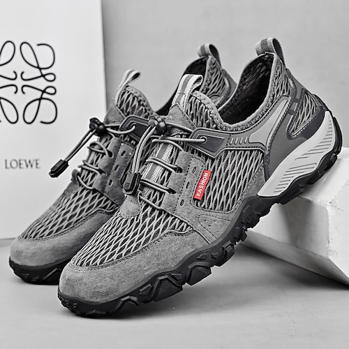 Graue Herren-Sportschuhe aus Mesh mit Gummisohle, bequeme Lauf- und Gehschuhe, ideal für Fitness und Outdoor-Aktivitäten Image