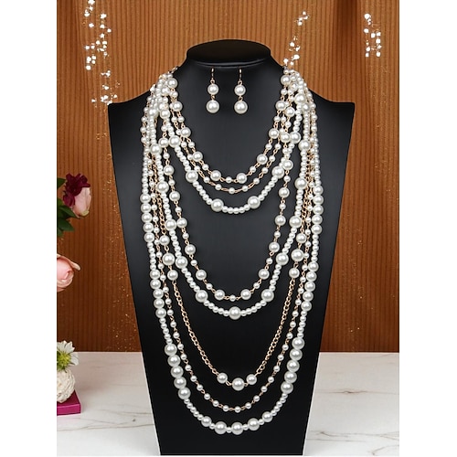 mehrreihige Perlenkette für Damen Tropfenohrring-Set – Vintage-Gatsby-Schmuck für Cocktailpartys und Veranstaltungen im Stil der 1920er Jahre Image