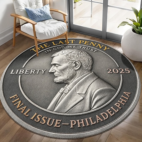 Runder Teppich mit Gedenkmünzenmotiv (1793–2025) zum Lincoln Memorial, historisches US-Münzmotiv, seltene Sammleredition, patriotisches Souvenir, Bodendekoration Image