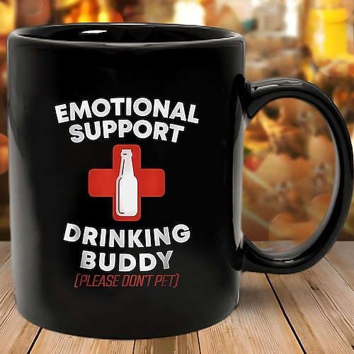 Lustige Geschenktasse „Emotionaler Unterstützungs-Trinkkumpel, bitte nicht streicheln" – schwarze Keramik-Kaffeetasse, humorvolle Neuheit für Bier-, Wein- und Whisky-Liebhaber, Geschenk für Erwachsene Image