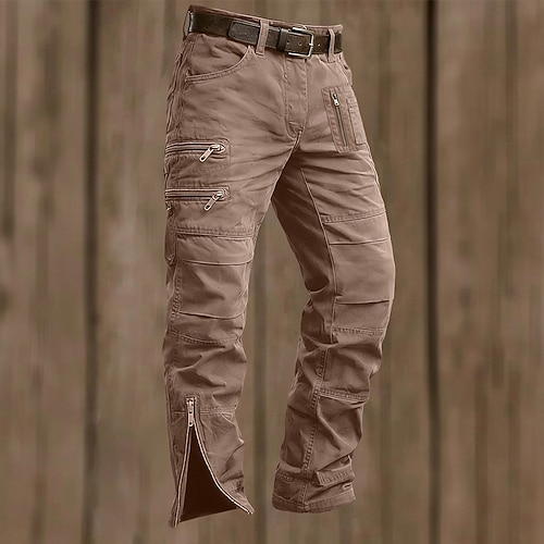 Herren Cargo-Hosen Taktische Hose Bein mit Reißverschluss Einfach Komfort Atmungsaktiv Volle Länge Lässig Täglich Outdoor Urlaub Lässig Schwarz Armeegrün Unelastisch Image
