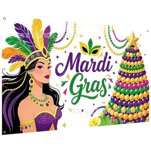 Hintergrundbanner für Mardi-Gras-Partys, große Stoffmaske in Lila, Grün und Gold für Fotokabinen, Wanddekorationen für die Faschingsdienstagsparade, Karnevalsartikel Image