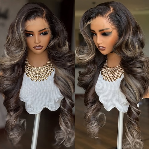 Remy Echthaar 5x5 Verschluss 13x4 Spitzenfront Perücke Seitenscheitel Freier Scheitel Brasilianisches Haar Bodywave Braun Kastanienbraun Mehrfarbig Perücke 150% 180% Haardichte mit Babyhaaren Image