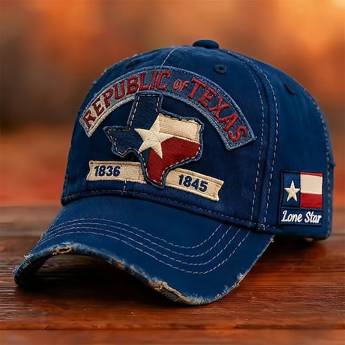 Lone Star Legacy Texas Republic Cap, Baseballkappe der Republik Texas, Vintage-Hut mit Stickerei, verstellbare Retro-Truckerkappe mit abgenutzter Lone Star Texas-Flagge für Damen und Herren Image