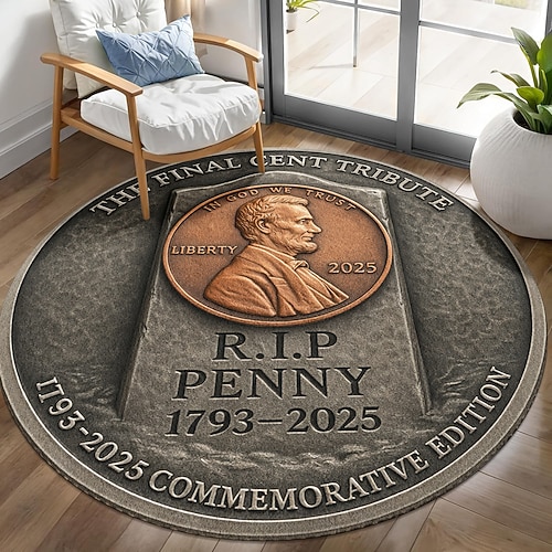 Runder Teppich mit Gedenkmünzenmotiv (1793–2025) zum Lincoln Memorial, historisches US-Münzmotiv, seltene Sammleredition, patriotisches Souvenir, Bodendekoration Image