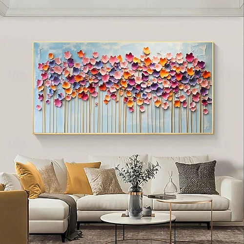 Großes, originales Blumen-Ölgemälde auf Leinwand, abstrakt, 3D, farbenfrohe Blumenstruktur, bunte Blütenblätter, Boho-Wanddekoration, individuelle Wandgestaltung für das Wohnzimmer Image