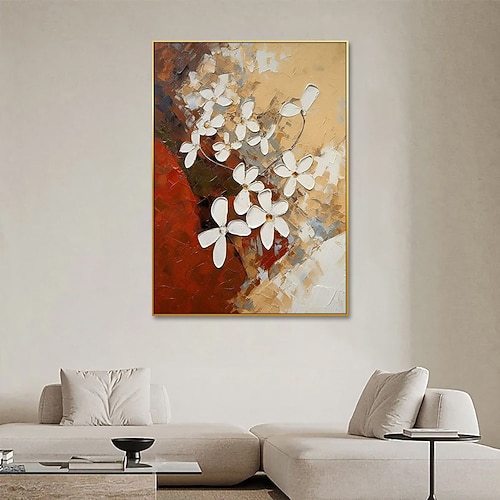 Handgemaltes Ölgemälde auf Leinwand, abstrakte Blumen, Wanddekoration für Zuhause, auf Keilrahmen gespannt / gerolltes, ungespanntes Gemälde Image