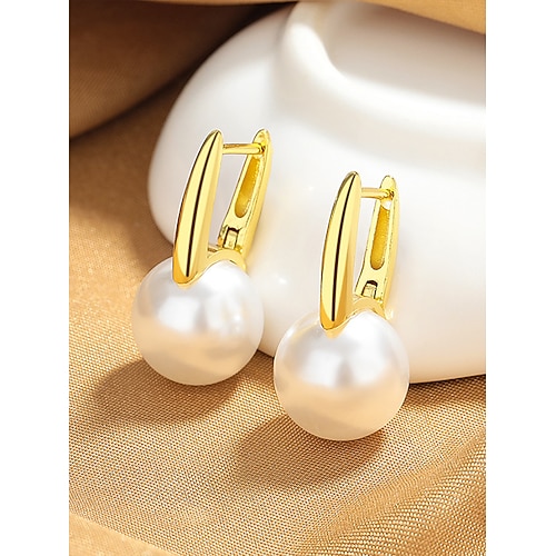 klassische silberne Creolen für Damen mit Perlentropfen - eleganter minimalistischer Schmuck für den Alltag oder formelle Anlässe Image