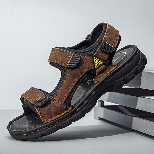 Braune Herren-Sandalen mit Klettverschluss, lässige Outdoor-Schuhe, perfekt für Sommerurlaub und Strandtage Image