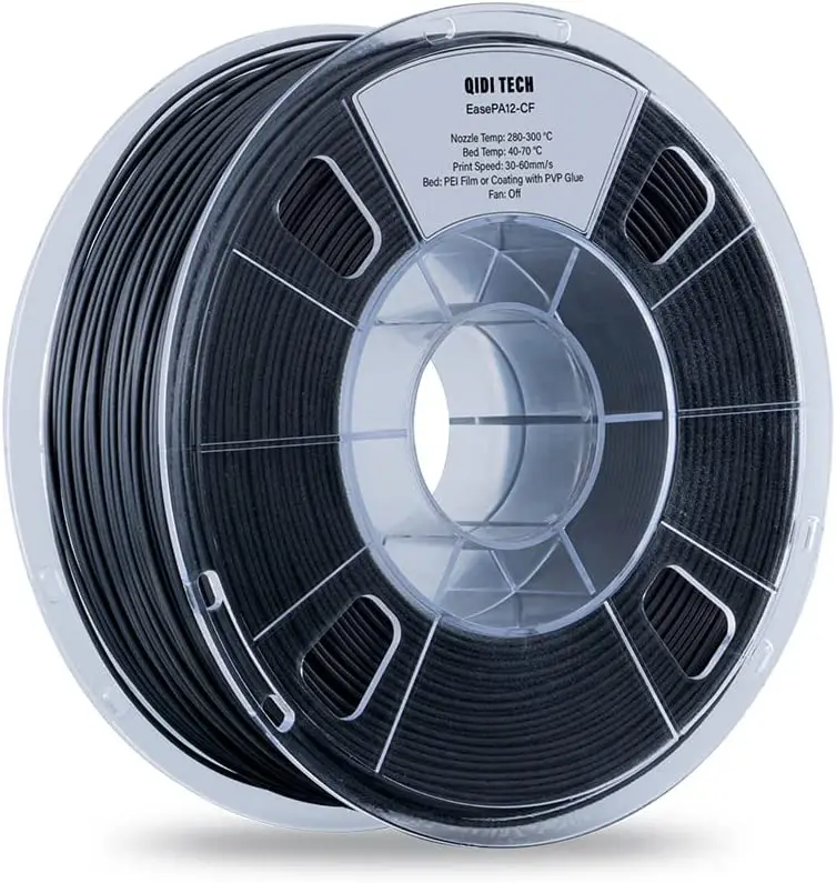 QIDI TECH Carbon Faser Gefüllt Nylon Filament PA12-CF 1,75mm Schwarz 1Kg Spool 3D Druck Filament für 3D Drucker Image