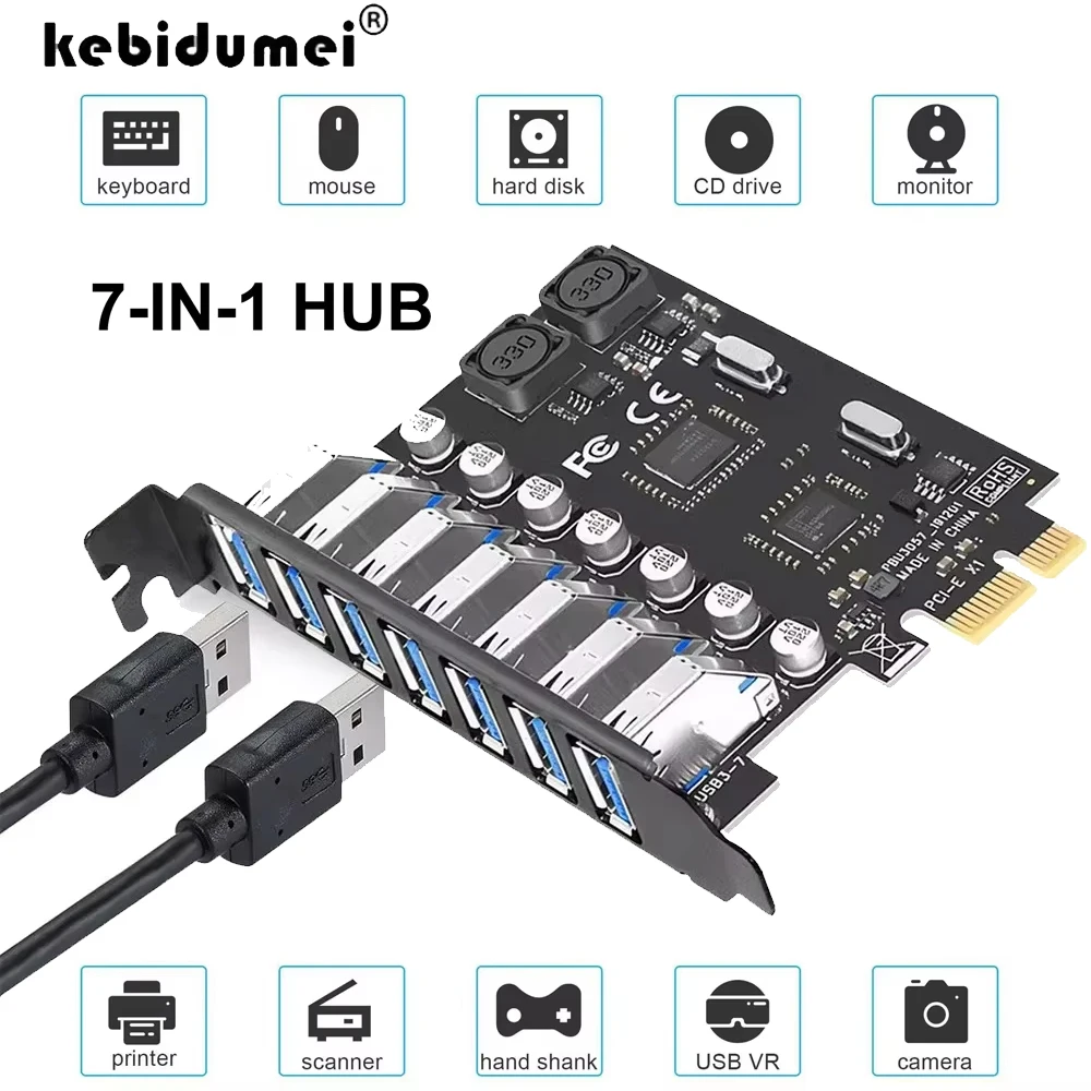 7ports 5Gbps USB 3.0 Gen1 USBC USBA PCIE Card Hub USB 3.0 PCI Express Board PCI-E USB3.0 Adapter Controller für Desktop Image