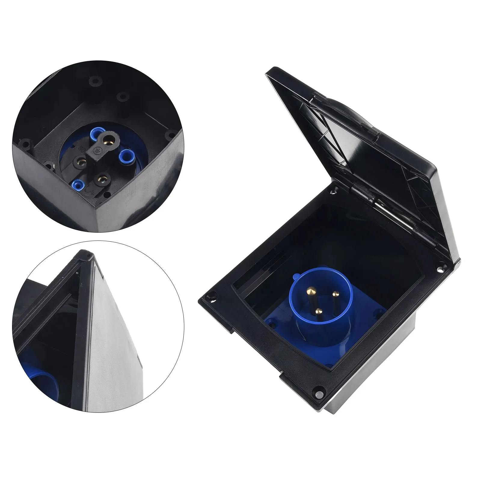 230 V 16 A bündige Anschlusssteckdose, schwarz, für Wohnwagen, Wohnmobil, Wohnmobil, rechteckig, verschleißfest, Zubehör für Wohnmobil-Steckdosen Image