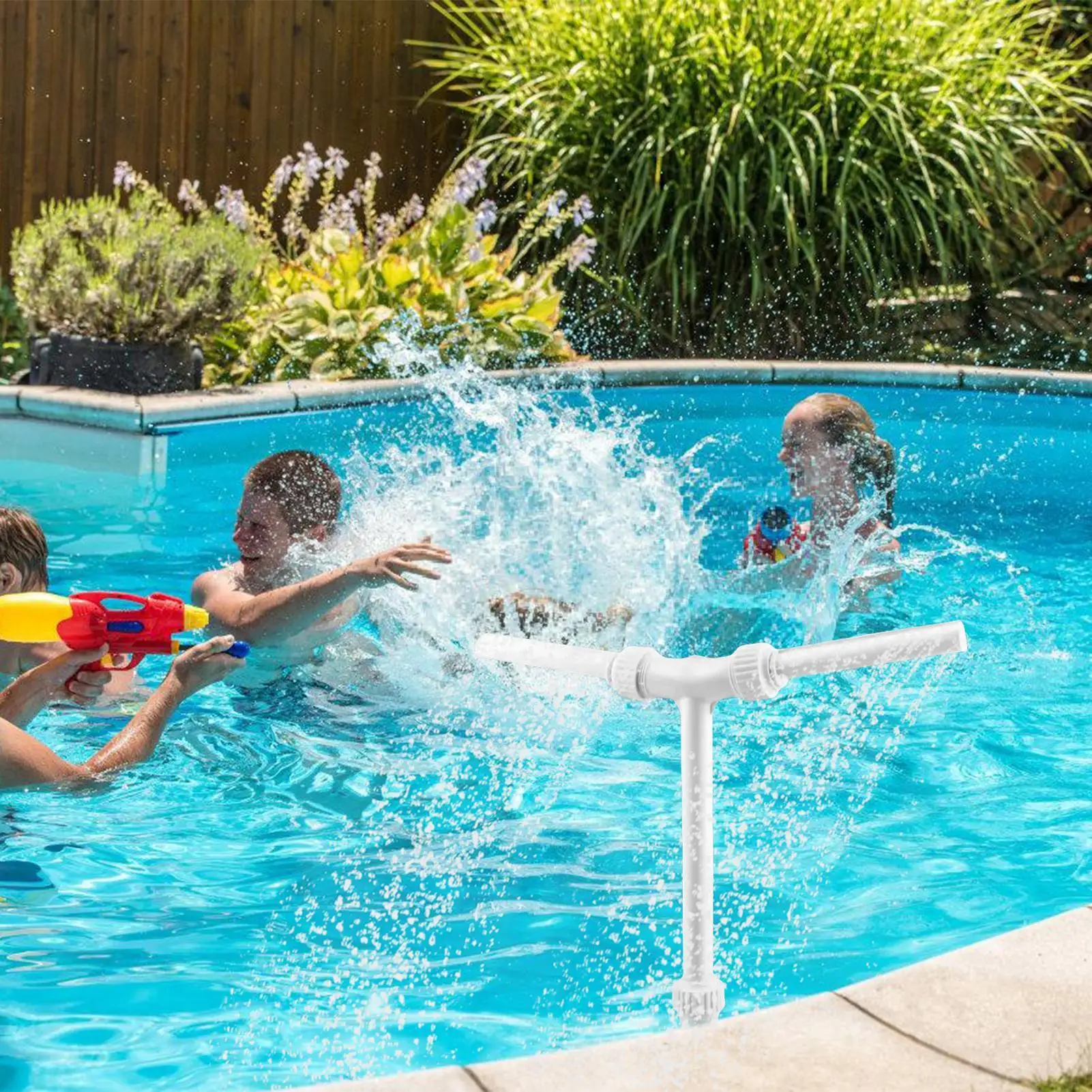 Pool-Sprinklerbrunnen, 360-Grad-verstellbarer Schwimmbad-Doppelkopf-Wasserfall-Pool-Sprinkler für Garten-Bodenbäder Image