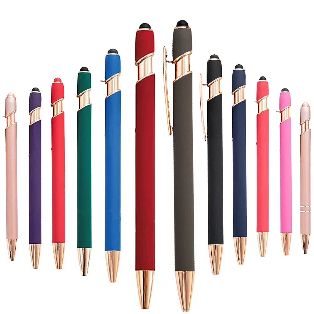 Offre Spéciale – Stylo Bille et Stylet 2-en-1 en Métal Rose avec Logo Personnalisé – Cadeau Promotionnel Publicitaire en Caoutchouc Mat