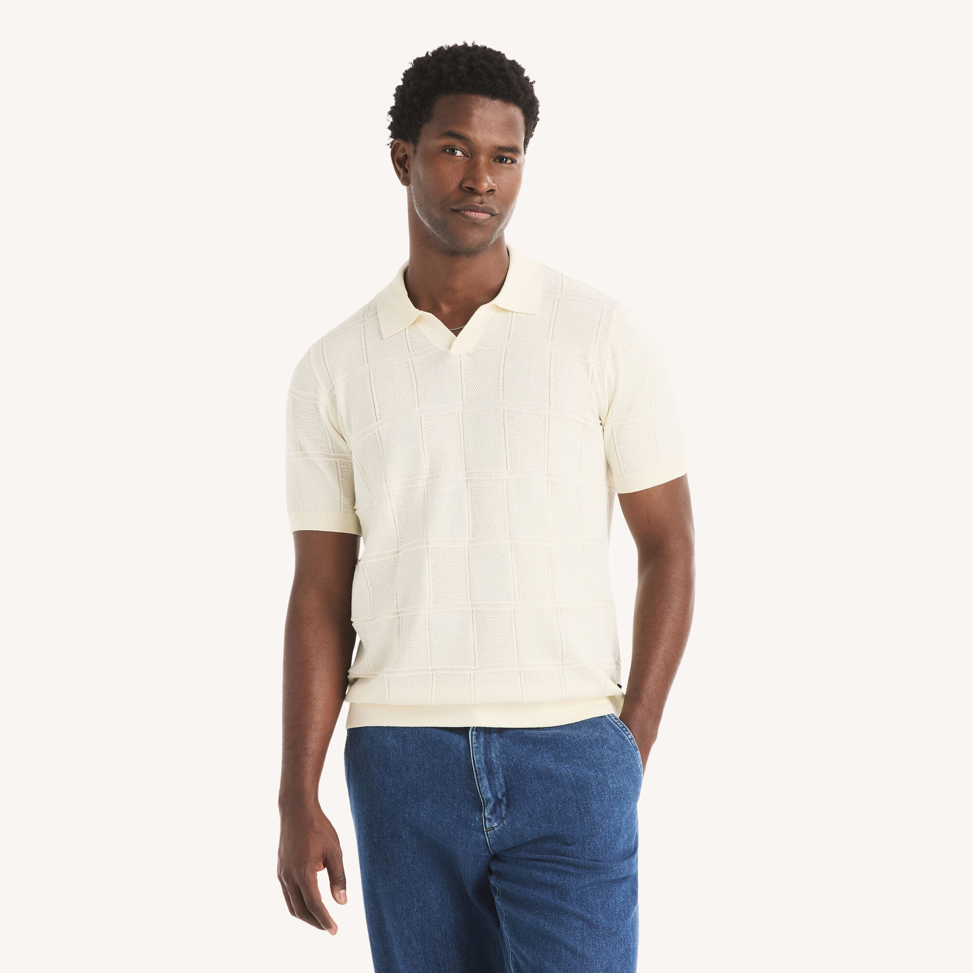 Nautica Men's Textured Sweater Polo 172 (Natural), M
