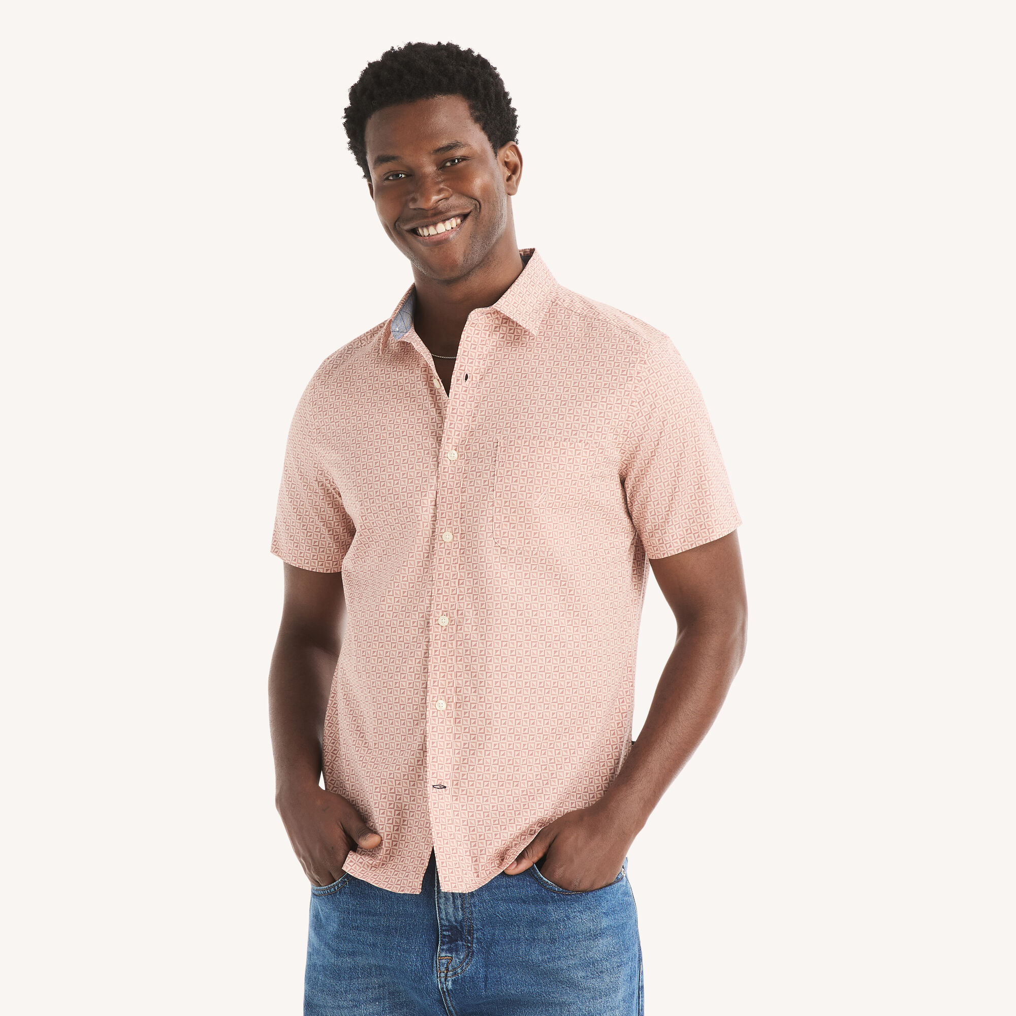 Nautica Men's Printed Short-Sleeve Shirt 621 (Mineral Red), XS