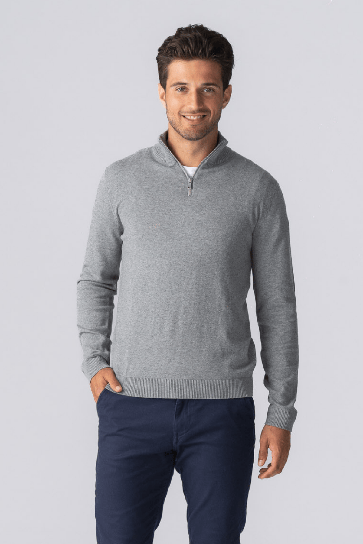 Pullover mit halbem Reißverschluss – Grau Melange Image