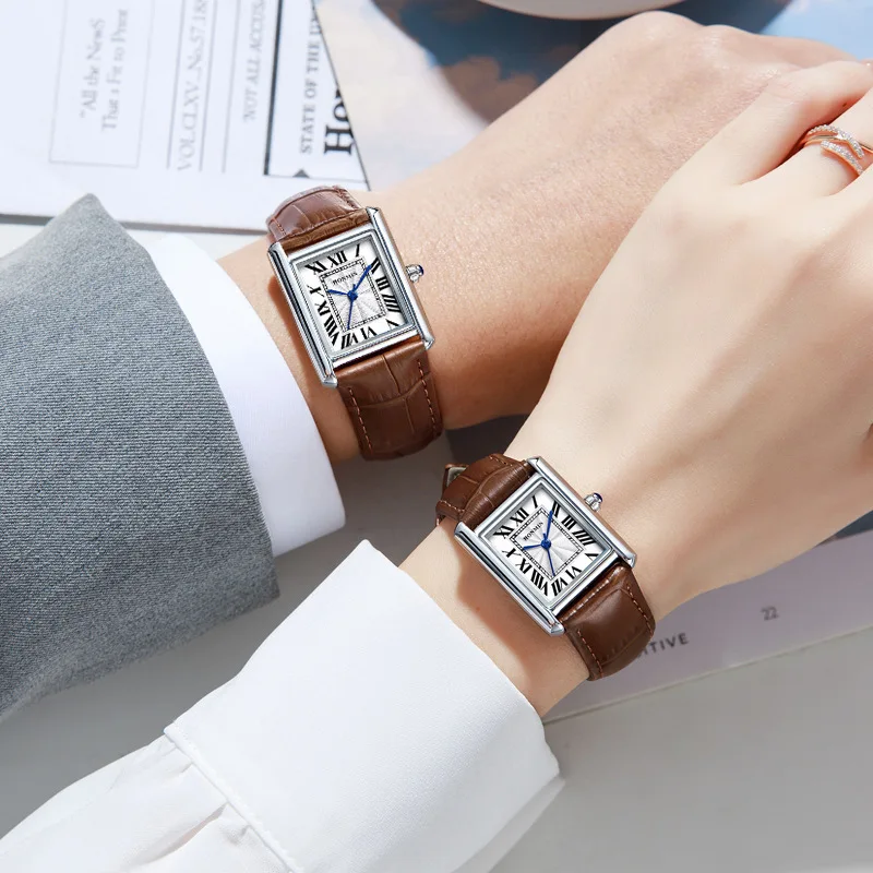 Neue Paar Uhren Männer und Frauen Mode Lederband Einfache Quadratische Liebhaber Uhr Wasserdicht Quarz Armbanduhren Drop Shipping Image