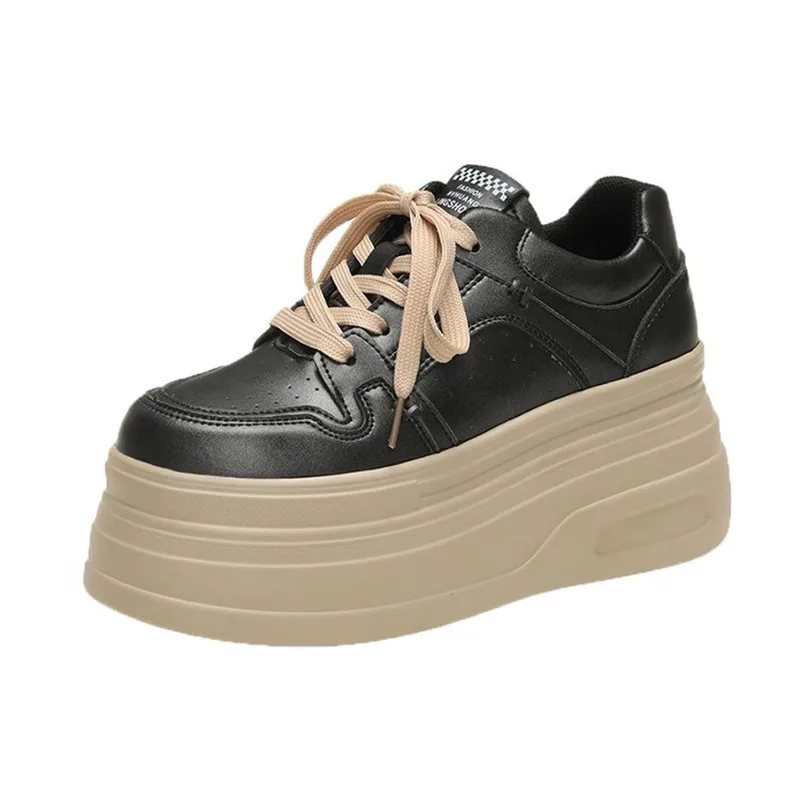 Frauen Herbst Schuhe mit dickem Boden, atmungsaktive synthetische vulkanisierte flache Schuhe, Turnschuhe, vielseitige Gummisohle, weiße Wanderschuhe