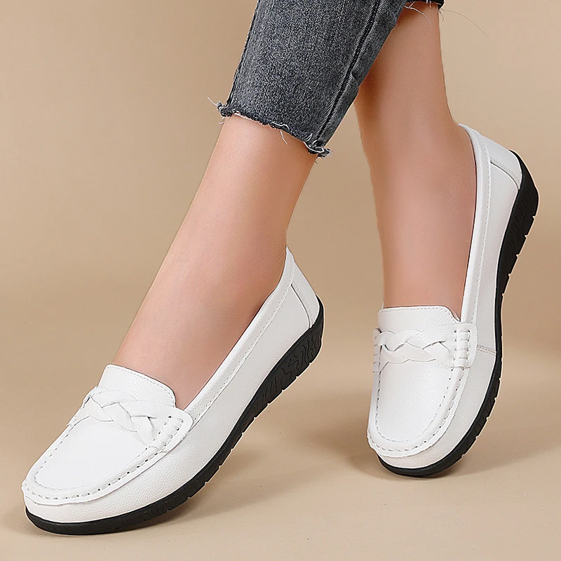 Cuir véritable mode femmes chaussures plates Tenis infirmière chaussures mocassins femmes chaussure chaussures souples femme chaussures confortables femme grande taille