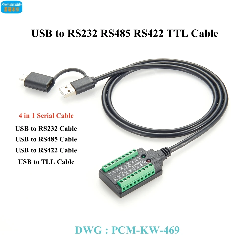 4-in-1 USB zu RS232 RS485 RS422 TTL 3,3V 5V Serieller Adapterkabel FTDI FT232RL Chip Dual-Port USB-A & USB-C für Modem, Scanner Image