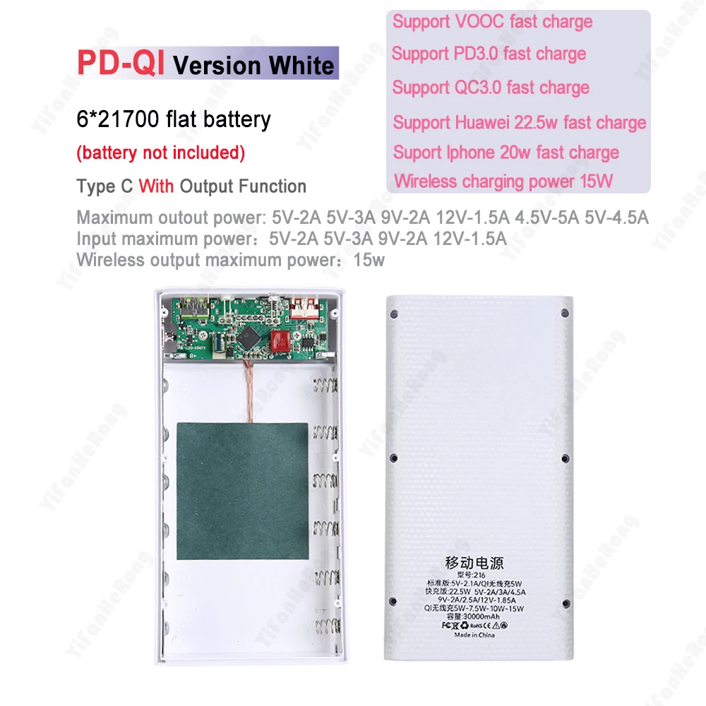 6*21700 Power Bank Case Support Schnell schnell ladegerät abnehmbar Batterie halter Ladebox aufladen pd diy mit Flash light Image