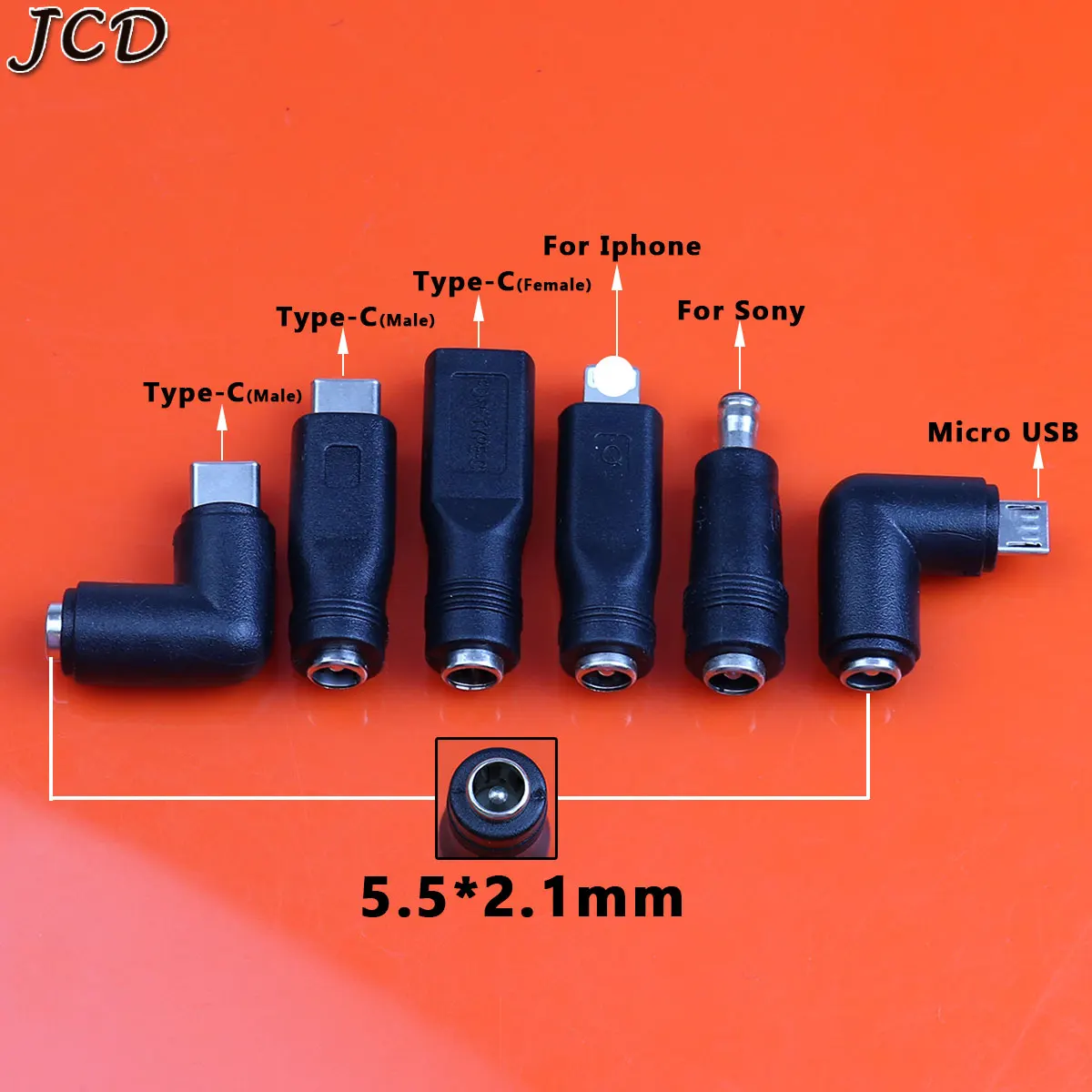 JCD DC 5,5*2,1mm 5,5x2,1mm female Power-Jack zu Typ C/Micro USB/für iphone männlichen Für Sony stecker Für Laptop PC DC Power Adapter Image