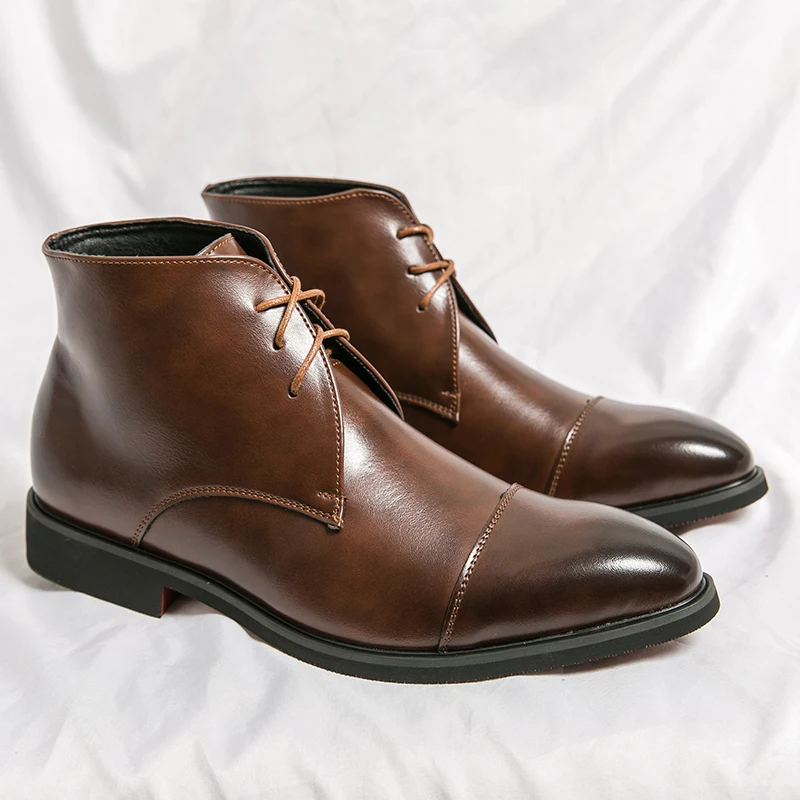 Herren-Stiefel aus echtem Leder im englischen Stil, spitze Chelsea-Stiefel für Herren, Business-Bankett, formelle kurze Stiefel, große Größe: 38–48 Image