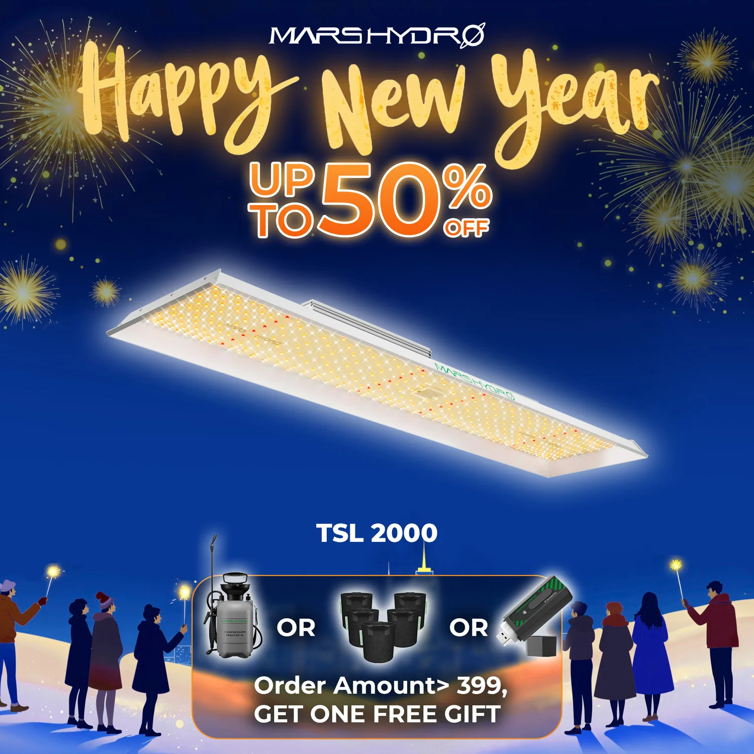 2026 MARS HYDRO TSL2000 300W LED Pflanzenlampe Dimmbar IR Vollspektrum Pflanzenleuchte LED Grow Light für Zimmerpflanzen und Blumen