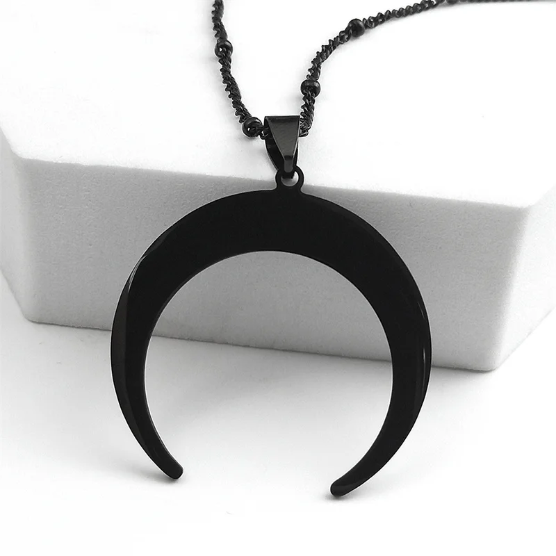 Collana con luna in acciaio inossidabile gotico per donna colore nero collana con ciondolo grande gioielli collare regalo acero inoxidable muslimah
