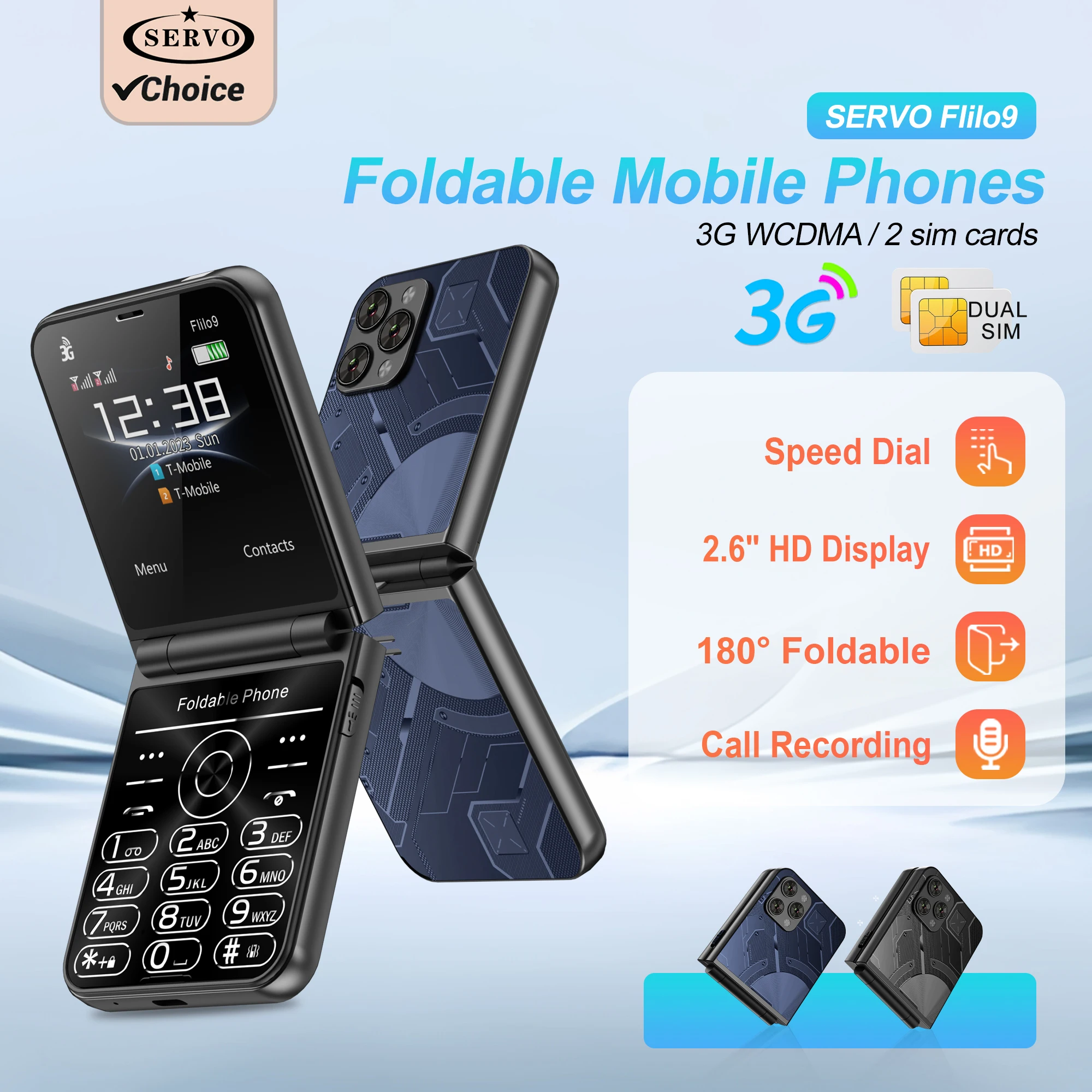 SERVO Flip Mobile Phones 3G WCDMA 2.6