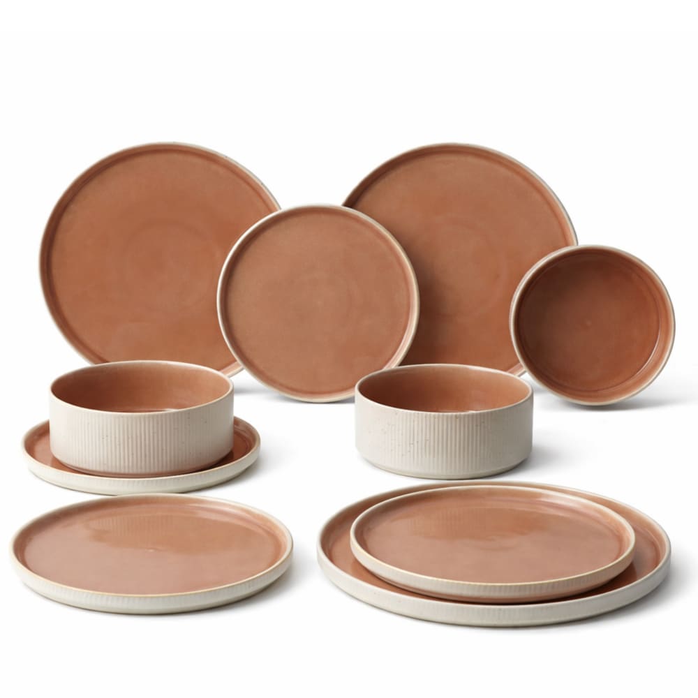 Set de 16 pièces de vaisselle en grès beige et blanc L28