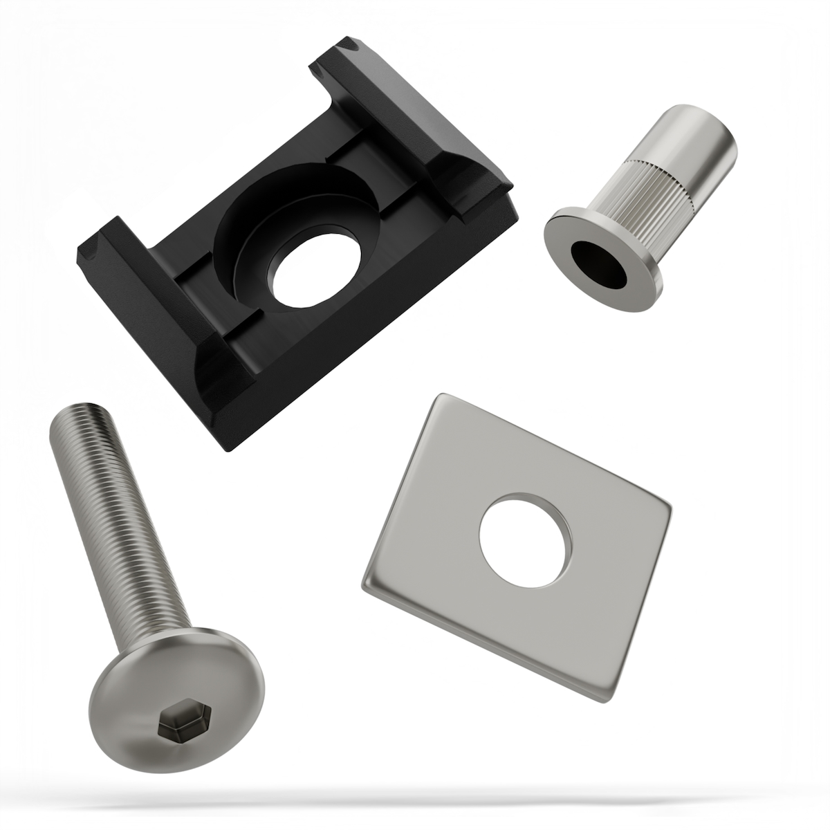 Qualinos 10 Stück Schwarz 9005 Befestigungsset für Doppelstabmatten V2A Edelstahl - flache Klemmplatte und universal Halter M8 Image