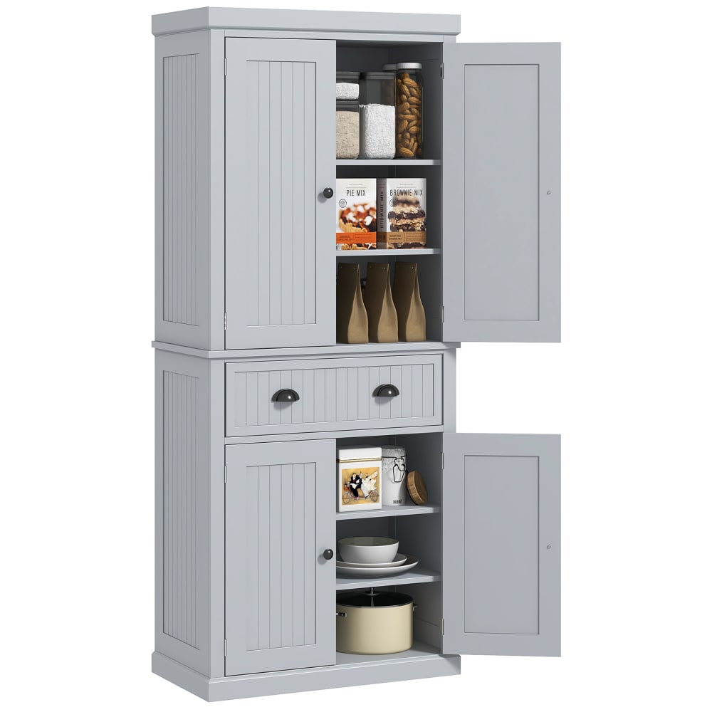 Armoire de cuisine 4 portes étagères réglables et tiroir gris