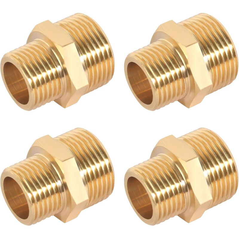 Riduzione In Ottone, 4 Pezzi Da 3/4 A 1/2 Doppio Maschio In Ottone Riduzione Nipplo, Adattatore Da 1/2 Pollice A 3/4 Pollice, Durevole Adatto Per Riduttori Di Tubi Dell'acqua (20 X 25 Mm)