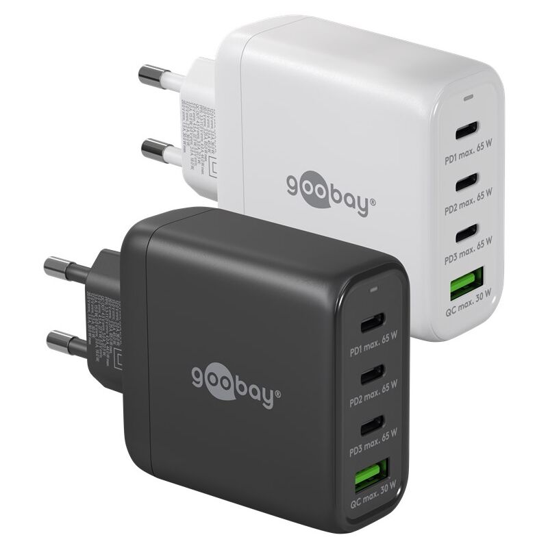 Goobay - Caricatore Rapido Multiporta Usb-c™ Pd Gan (68 W) Bianco, 3x Porte Usb-c™ (power Delivery) E 1x Porta Usb-a (quick Charge). Colore Bianco
