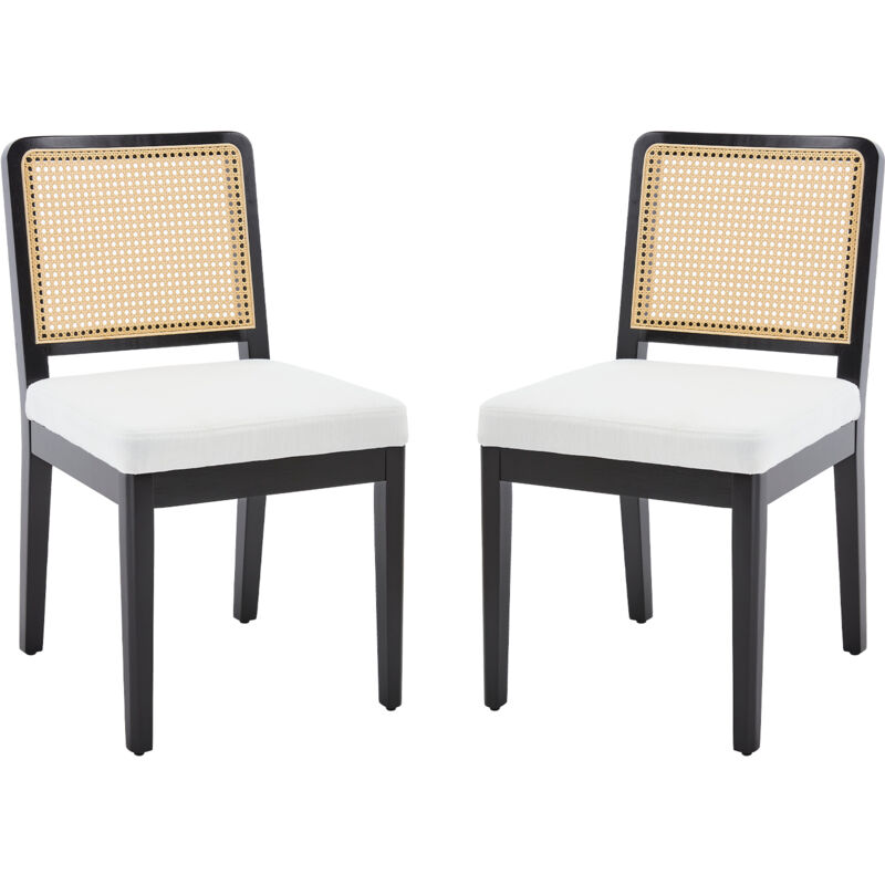Set Di 2 Sedie Da Pranzo In Tessuto Sedia Da Cucina Con Cuscino Imbottito Sedie Classiche Con Schienale In Rattan Per Sala Da Pranzo, Nero, Chairus