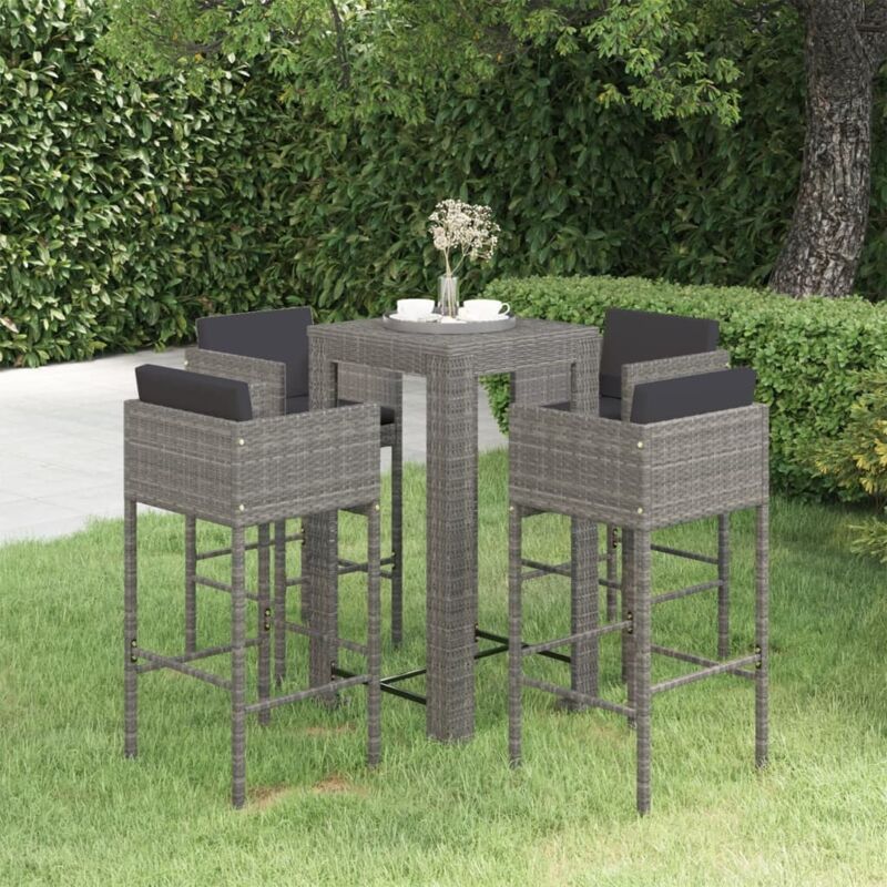 Les Tendances - Vidaxl Set Da Bar Da Giardino 5 Pz Con Cuscini In Polyrattan Grigio
