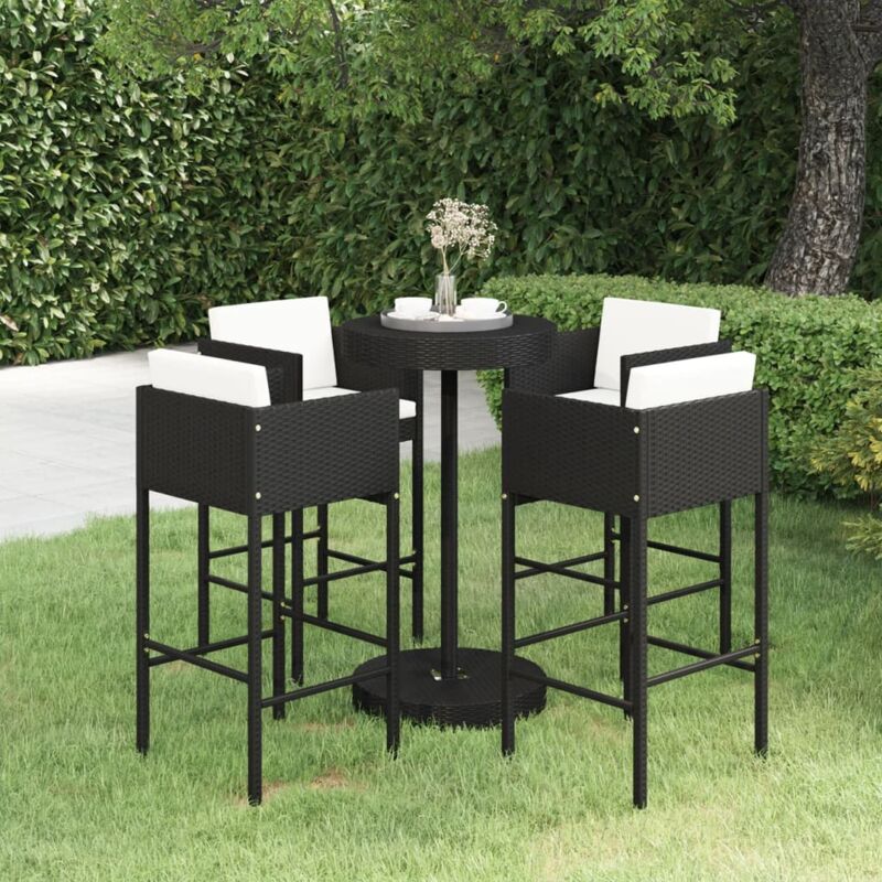 Les Tendances - Vidaxl Set Bar Da Giardino 5 Pz Con Cuscini Polyrattan Nero