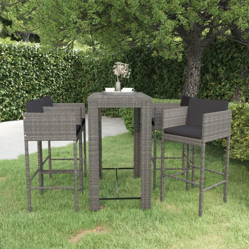 Les Tendances - Vidaxl Set Da Bar Da Giardino 5 Pz Con Cuscini In Polyrattan Grigio