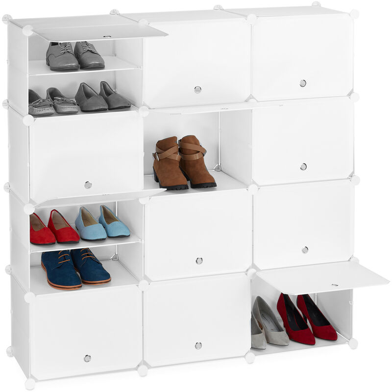 Scarpiera In Plastica, 24 Scomparti Chiusi Con Ante, Scaffale Porta Scarpe, Hxlxp: 125 X 125 X 32 Cm, Bianco - Relaxdays