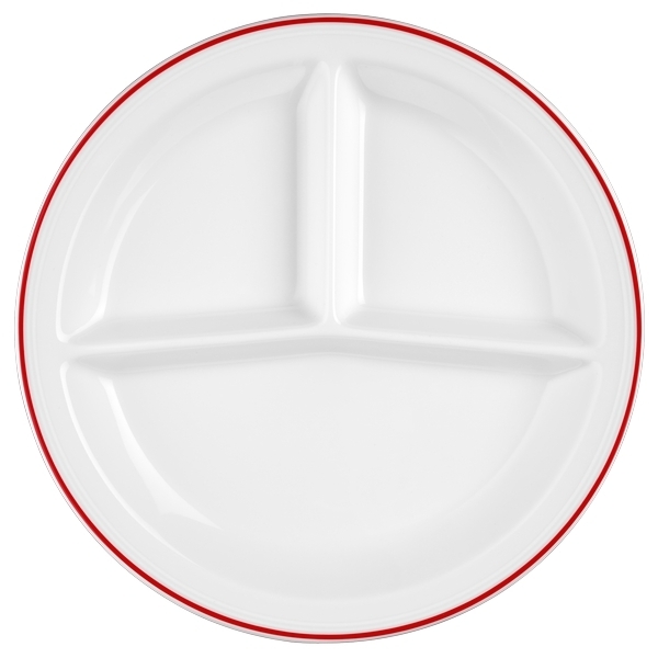Esmeyer 2 x Seltmann V219 IM_Platte rund 3 tlg. 25,5 cm, Form: Vitalis, Dekor: 34929 dunkelrotes Band Image