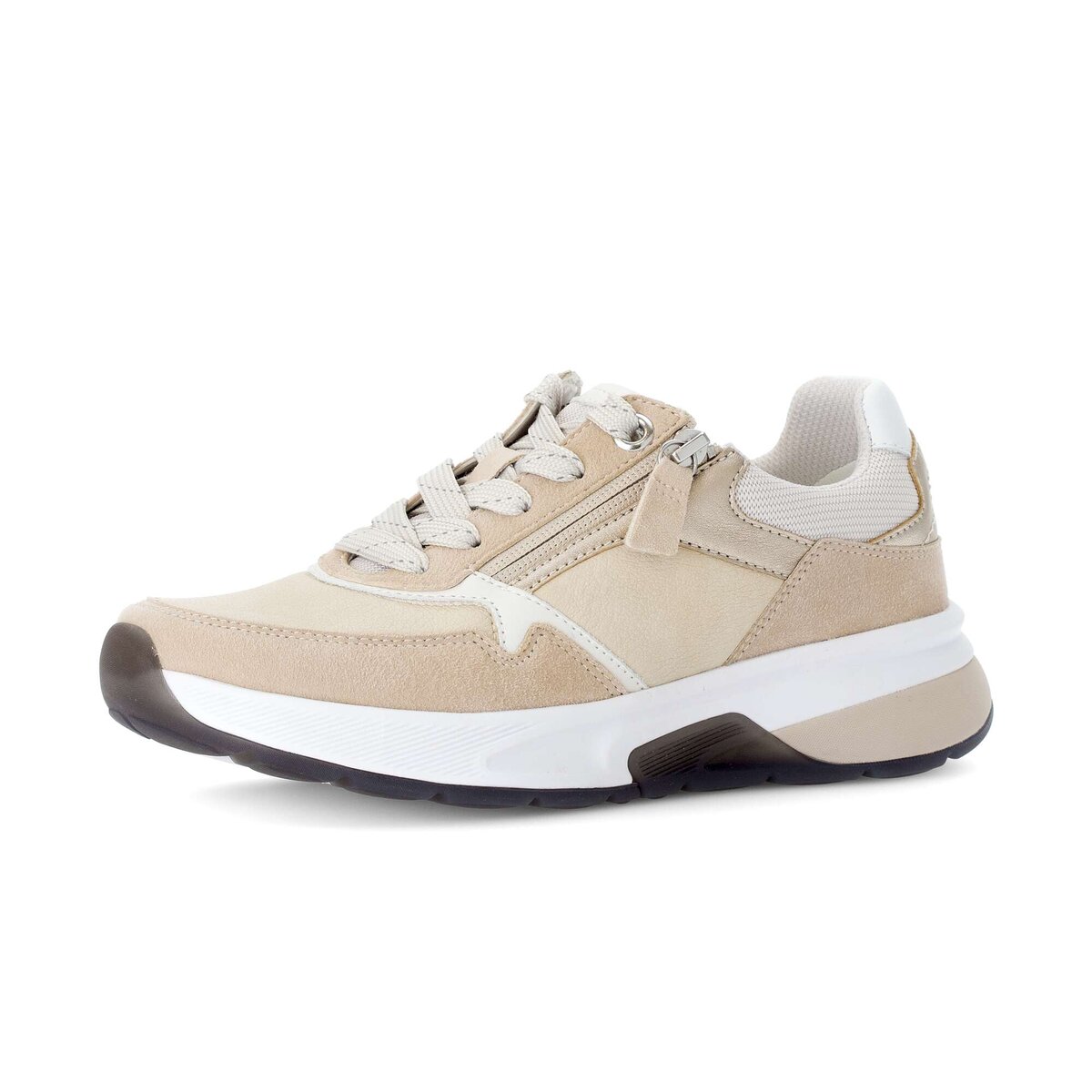 Sneaker GABOR "Sneaker low Materialmix Leder/Lederimitat", Damen, Gr. 38,5, beige, Schuhe Sneaker