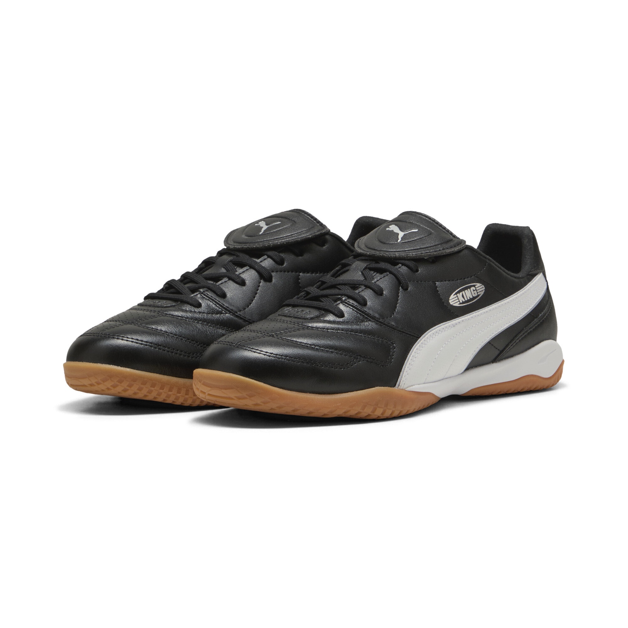 Fußballschuh PUMA "KING LIGA IT Fußballschuhe Erwachsene", Gr. 41, schwarz silber weiß metallic, Obermaterial: Synthetik, Kuhleder; Futter: Synthetik, Textil; Innensohle: Textil; Laufsohle: Gummi, Schuhe Fußballschuh