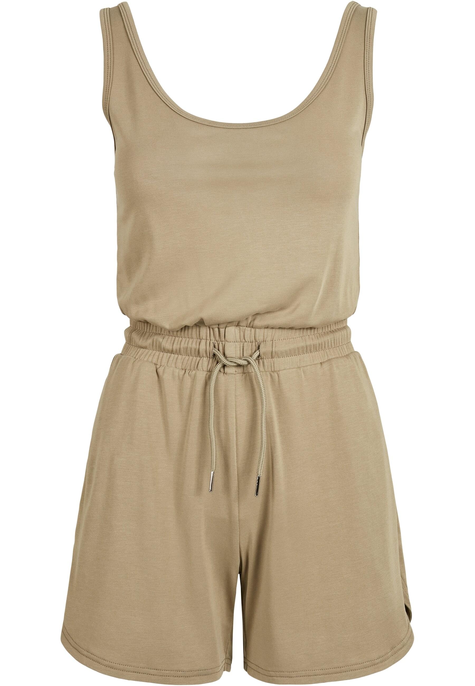 Jumpsuit URBAN CLASSICS "Urban Classics Damen Ladies Short Sleeveless Modal Jumpsuit", Damen, Gr. S, US-Größen, khaki, 77% Modal, 23% Polyester, unifarben, loose fit, Overalls Jumpsuit