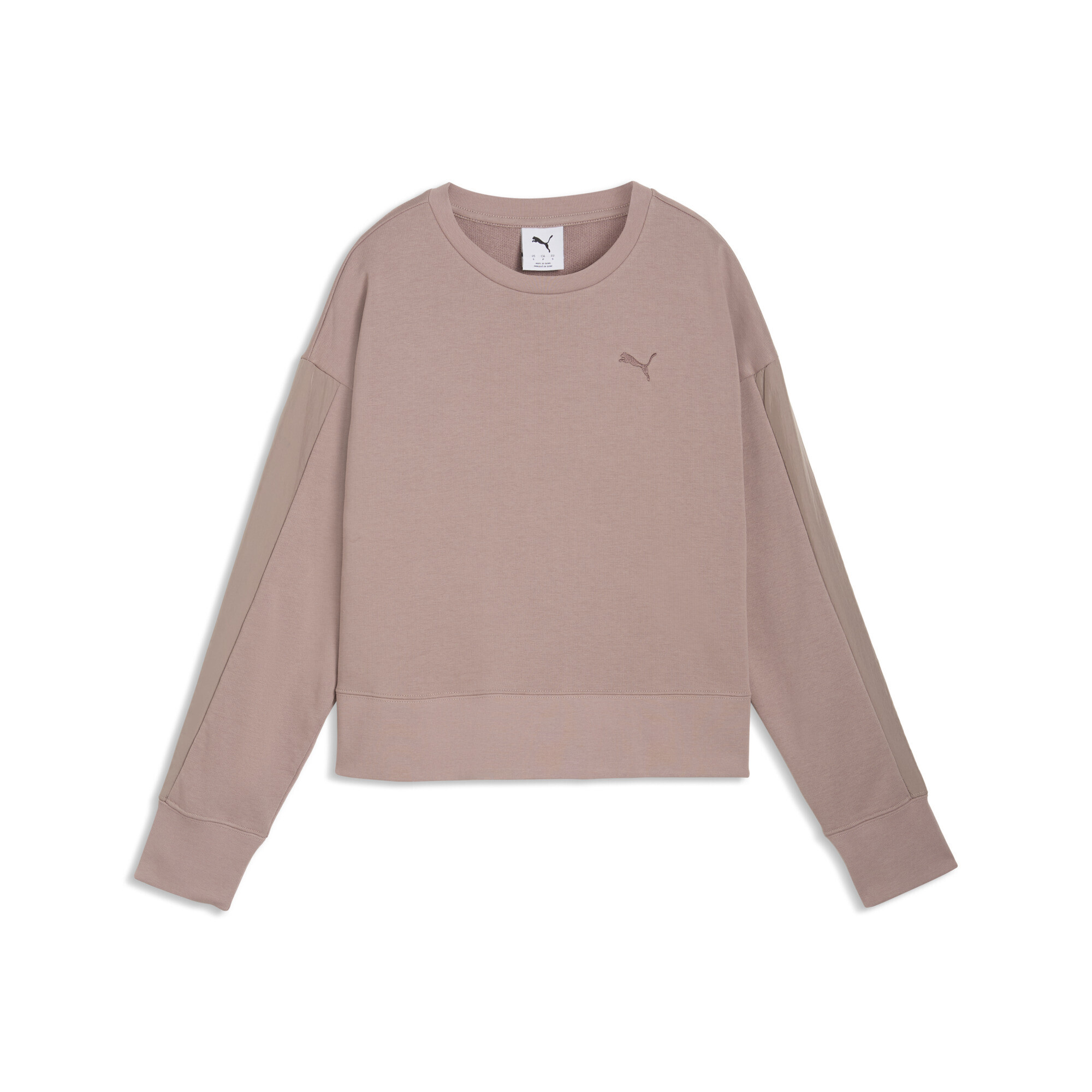 Sweatshirt PUMA "HER Relaxed Sweatshirt Damen", Damen, Gr. M, sandstone beige, Obermaterial: 32% Polyester, 68% Baumwolle; Rippe: 3% Elasthan, 97% Baumwolle, relaxed fit, Rundhals, Sweatshirts Sweatshirt