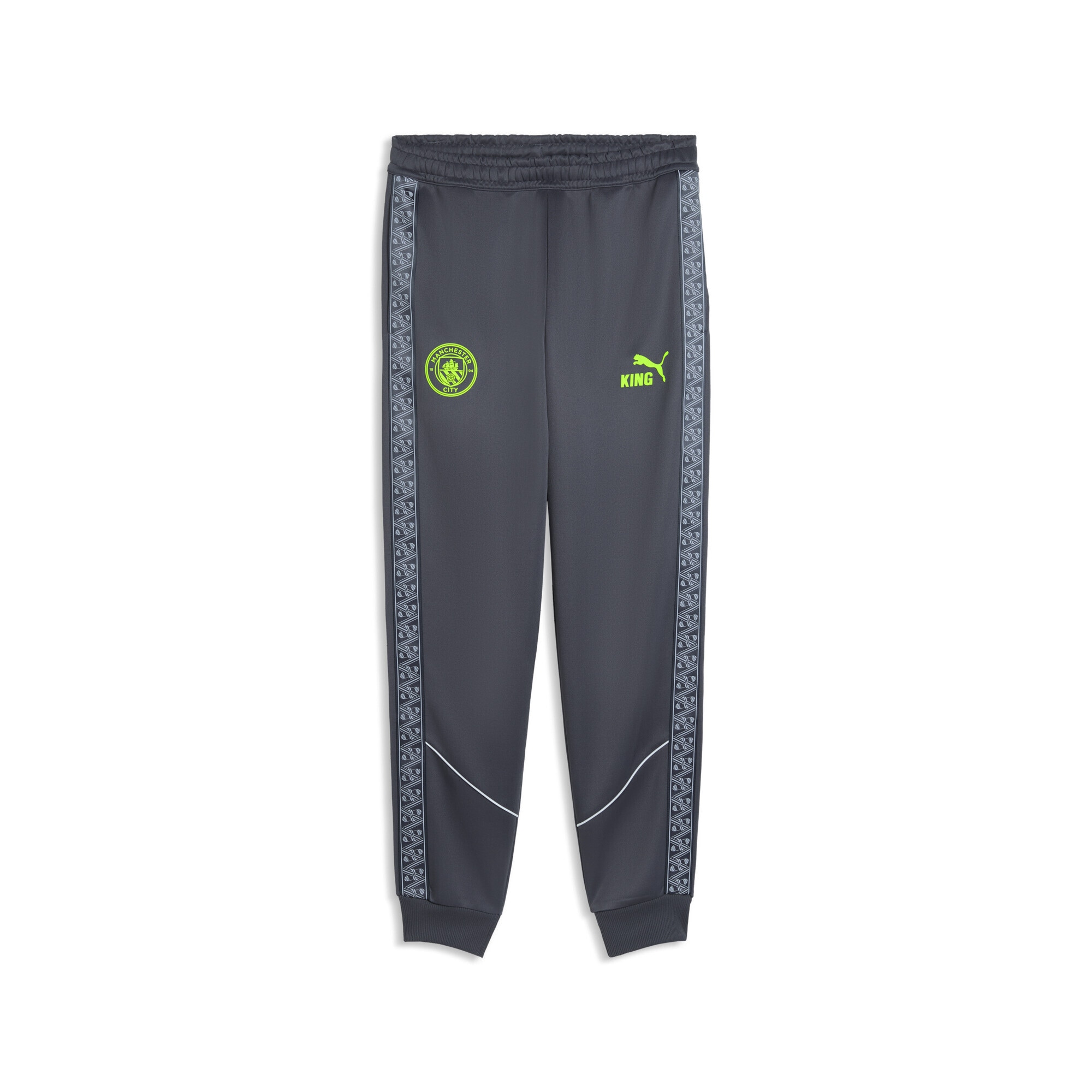 Sporthose PUMA "Manchester City KING Anthem Hose Herren", Damen, Gr. M, Normalgrößen, galactic gray pro grün, Obermaterial: 63% Polyester, 37% Baumwolle; Taschenfutter: 100% Polyester; Rippe: 7% Elasthan, 93% Polyester; Besatz: 100% Polyester, slim...