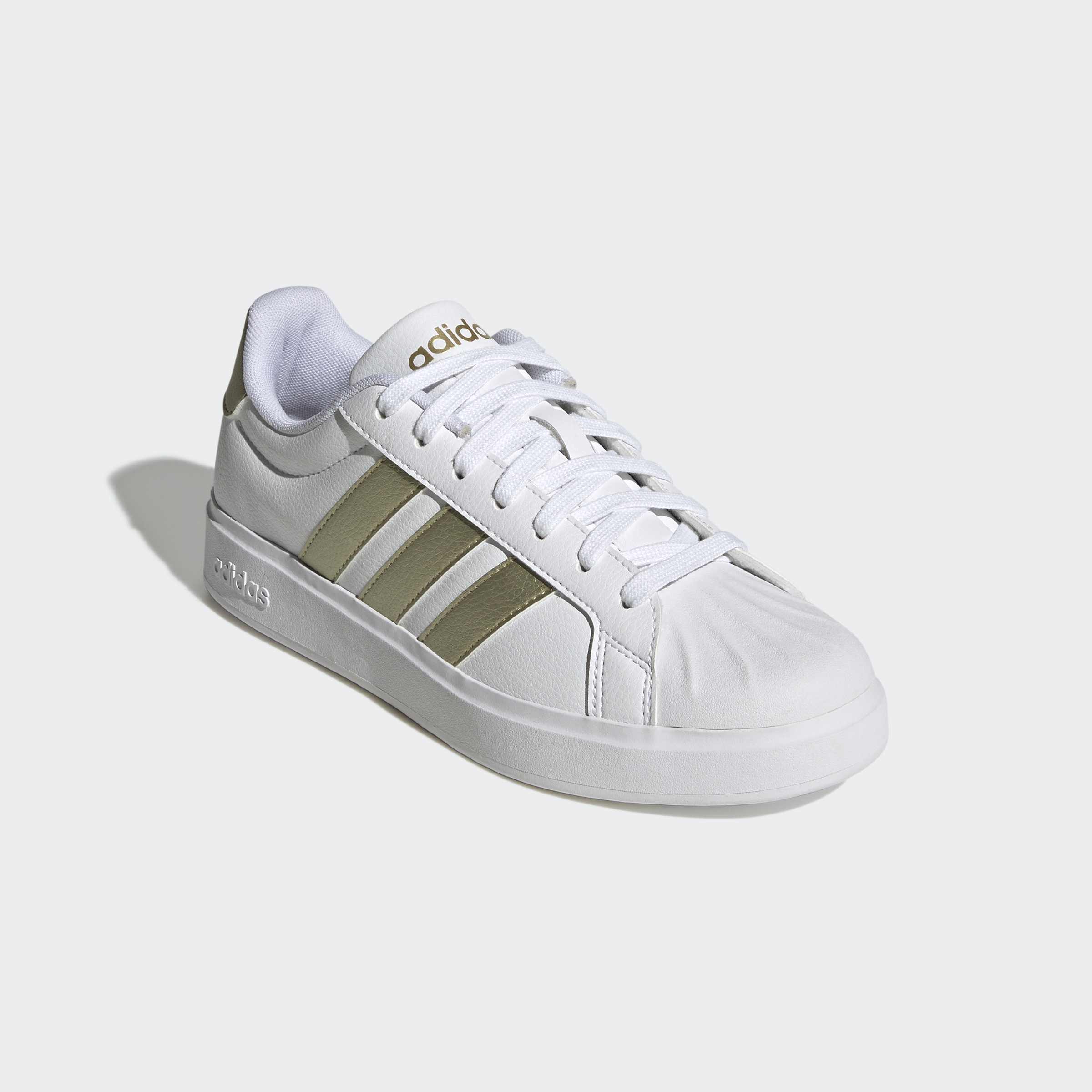 Sneaker ADIDAS SPORTSWEAR "STREETTALK", Damen, Gr. 43, cloud weiß, gold metallic, cloud weiß, Synthetik, Schuhe Sneaker, inspiriert vom Design des adidas Superstar